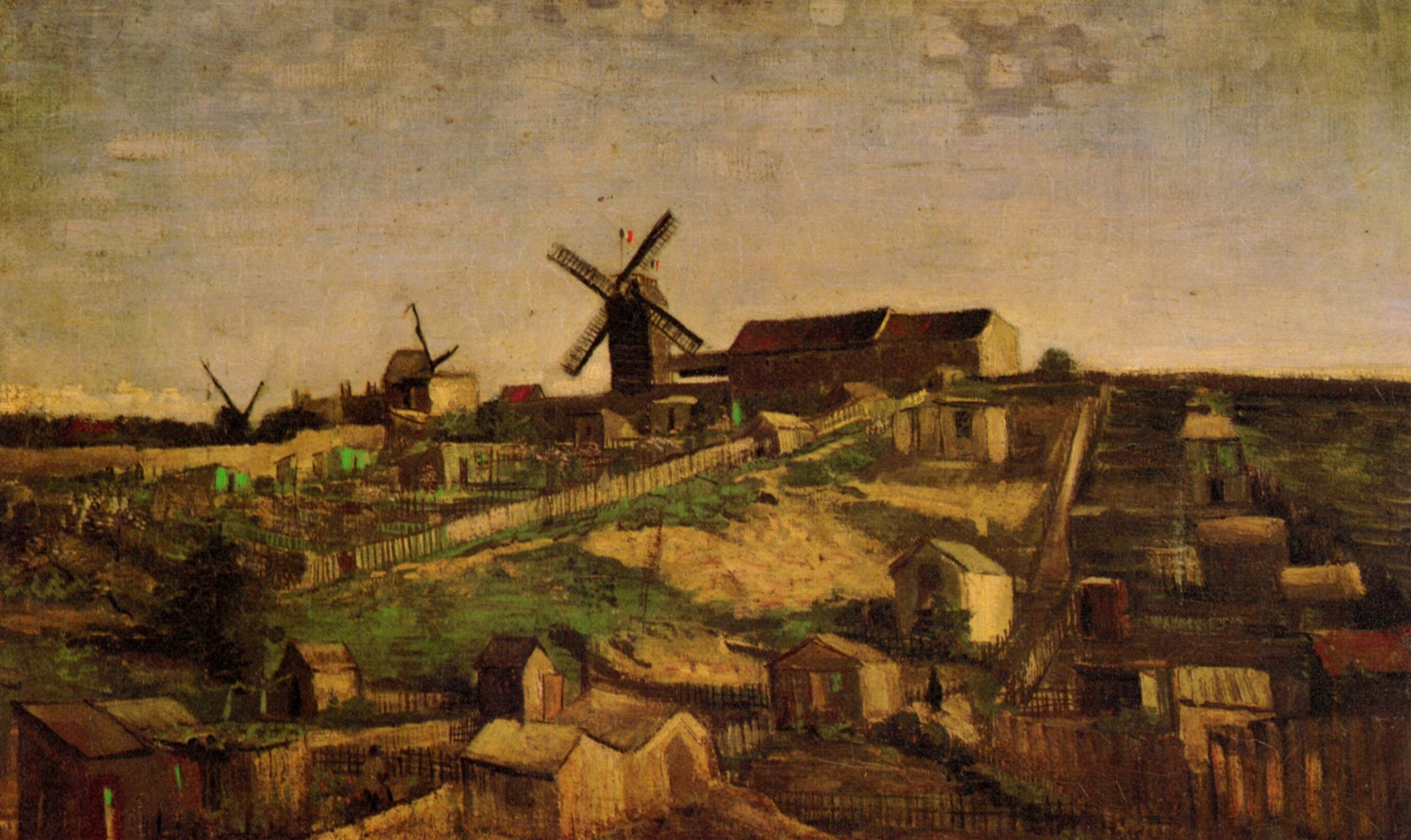 Картина Ван Гога Вид Монмартра с мельницами 1886